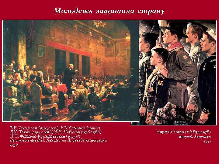 Молодежь защитила страну Б. В. Иогансон (1893 -1973), В. В. Соколов (1915 -? )