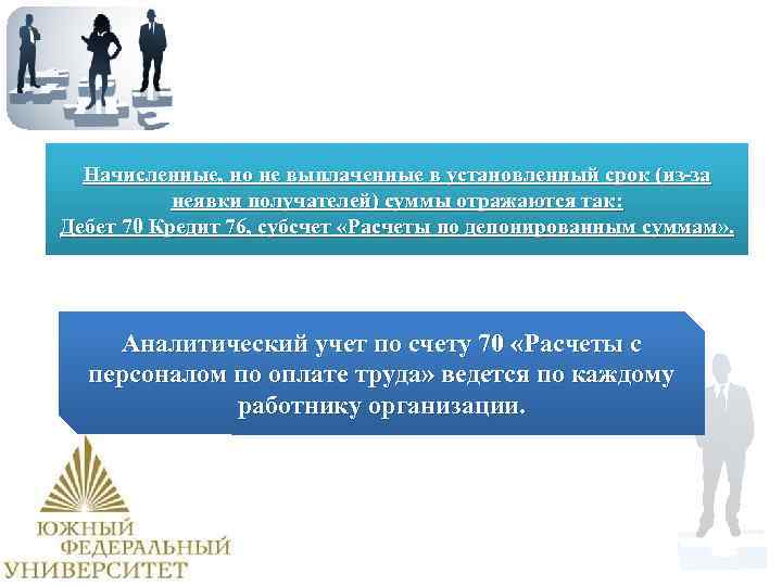 Начисленные, но не выплаченные в установленный срок (из-за неявки получателей) суммы отражаются так: Дебет