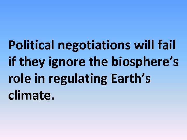 Political negotiations will fail if they ignore the biosphere’s role in regulating Earth’s climate.