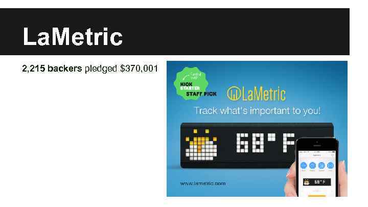 La. Metric 2, 215 backers pledged $370, 001 