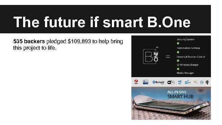 The future if smart B. One 535 backers pledged $109, 893 to help bring