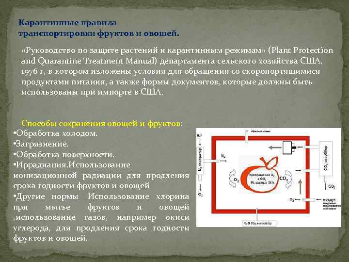 Карантинные правила транспортировки фруктов и овощей. «Руководство по защите растений и карантинным режимам» (Plant