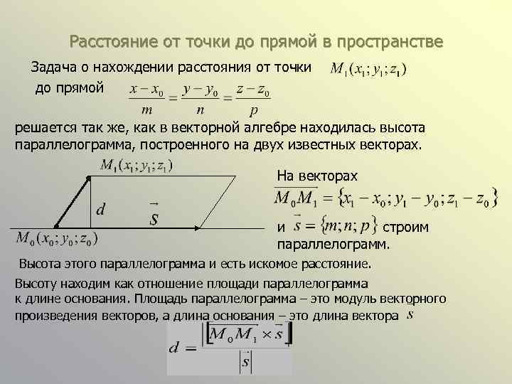 Расстояние от точки до прямой равно