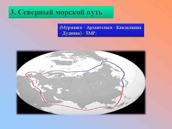 3. Северный морской путь (Мурманск Архангельск Кандалакша Дудинка) SMP; 