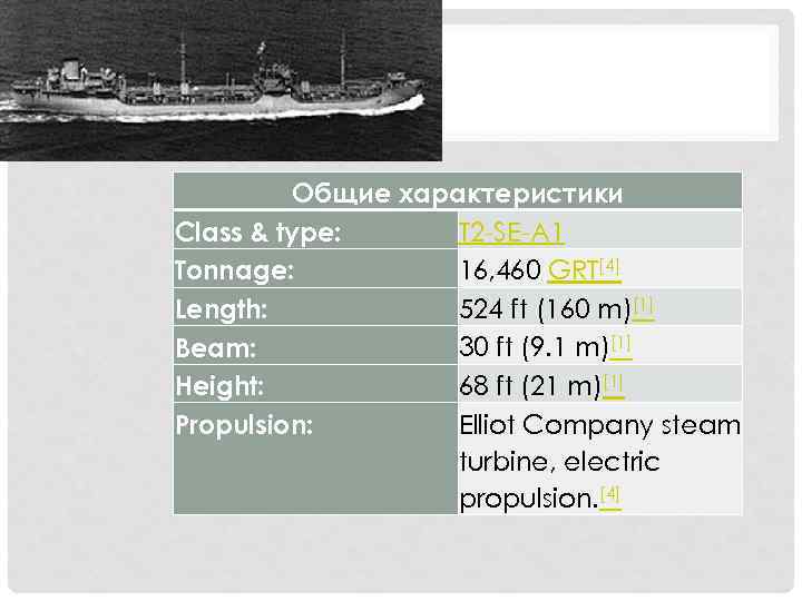 Общие характеристики T 2 -SE-A 1 Class & type: 16, 460 GRT[4] Tonnage: 524