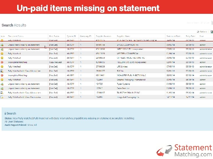 Un-paid items missing on statement 
