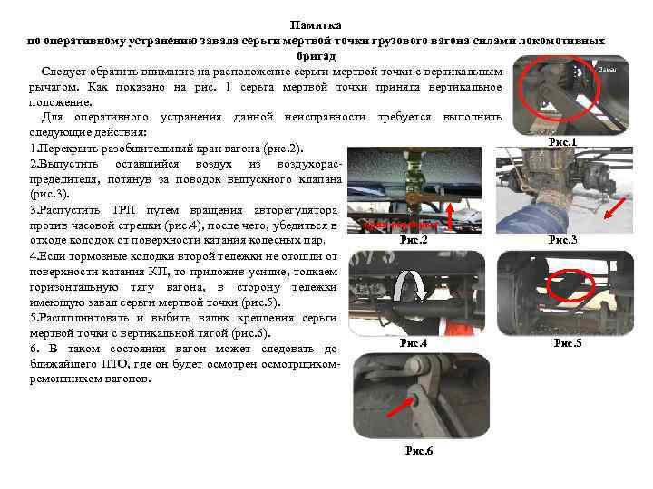 Памятка по оперативному устранению завала серьги мертвой точки грузового вагона силами локомотивных бригад Следует