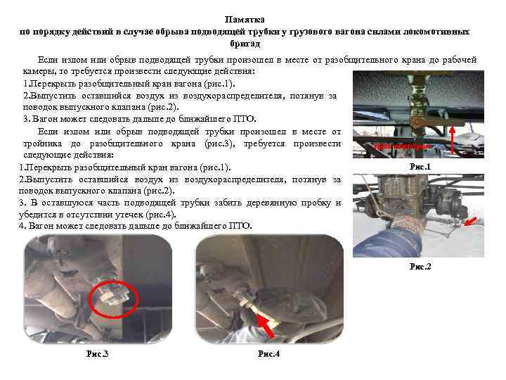 Памятка по порядку действий в случае обрыва подводящей трубки у грузового вагона силами локомотивных