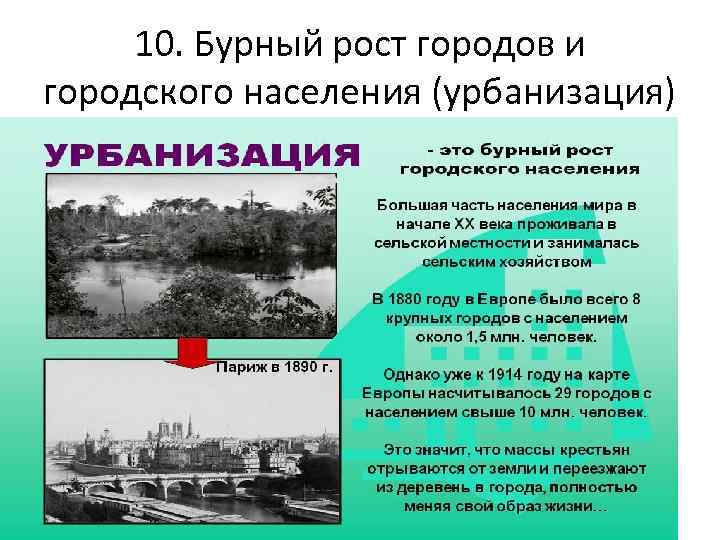 10. Бурный рост городов и городского населения (урбанизация) 