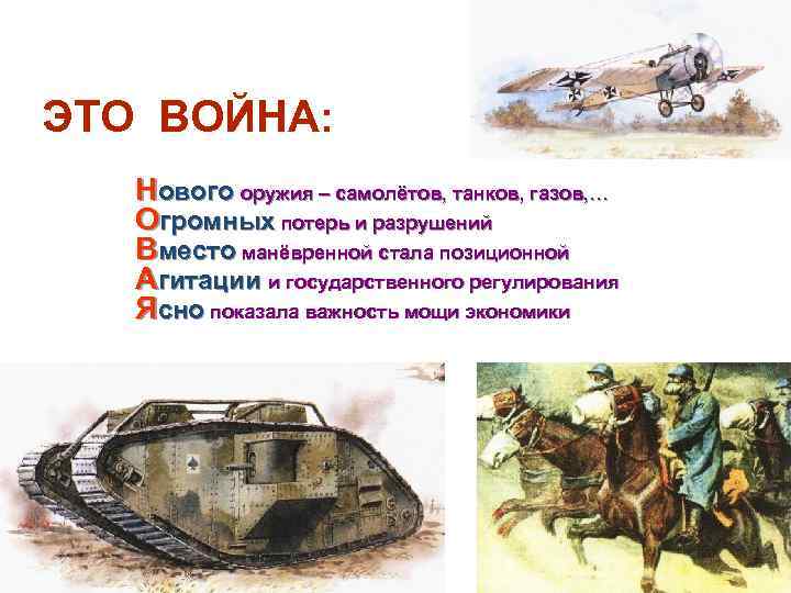 ЭТО ВОЙНА: Нового оружия – самолётов, танков, газов, … Огромных потерь и разрушений Вместо