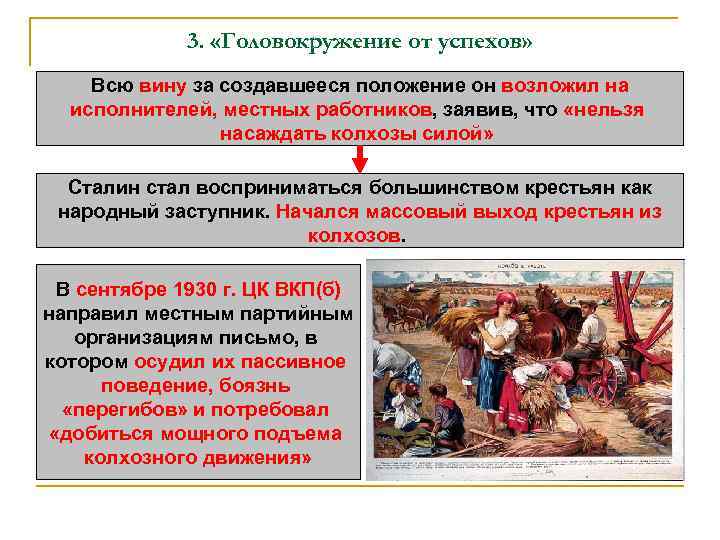 3. «Головокружение от успехов» Всю вину за создавшееся положение он возложил на исполнителей, местных