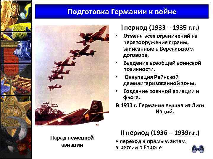 Подготовка Германии к войне I период (1933 – 1935 г. г. ) • Отмена