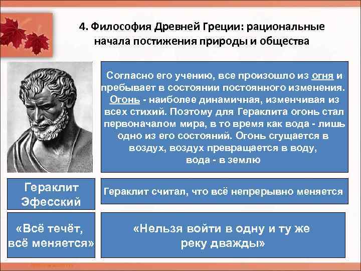 4. Философия Древней Греции: рациональные начала постижения природы и общества Согласно его учению, все