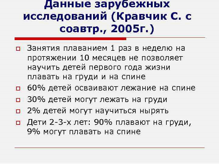 Данные зарубежных исследований (Кравчик С. с соавтр. , 2005 г. ) o o o