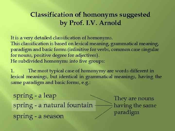 Сlassification of homonyms suggested by Prof. I. V. Arnold It is a very detailed