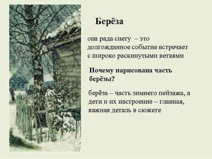 Берёза она рада снегу – это долгожданное событие встречает с широко раскинутыми ветвями Почему