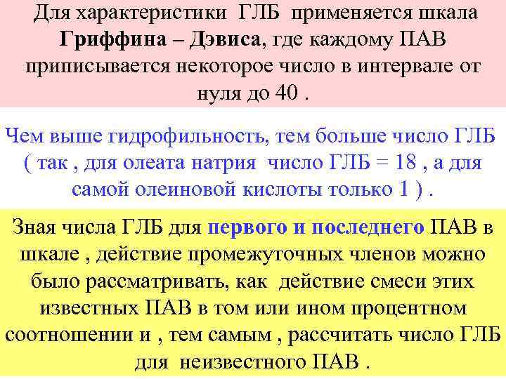  Для характеристики ГЛБ применяется шкала Гриффина – Дэвиса, где каждому ПАВ приписывается некоторое