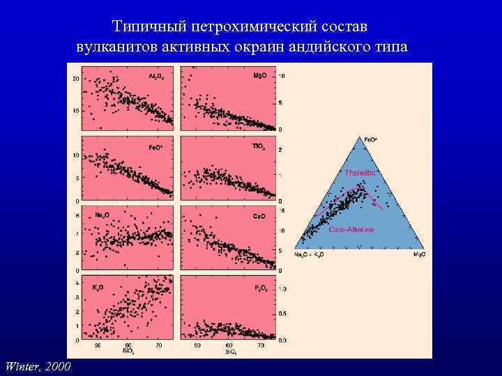 Типичный петрохимический состав вулканитов активных окраин андийского типа Winter, 2000 