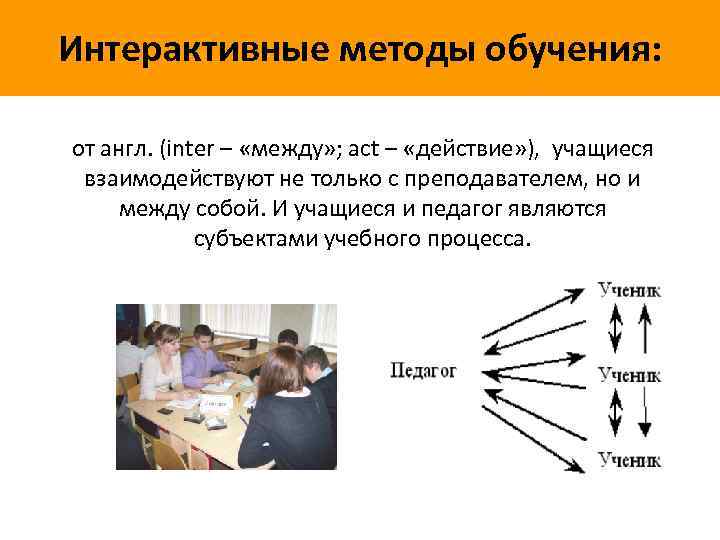 Интерактивные методы обучения: от англ. (inter – «между» ; act – «действие» ), учащиеся