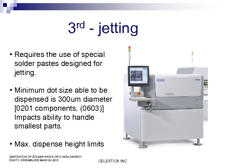 rd 3 - jetting • Requires the use of special solder pastes designed for