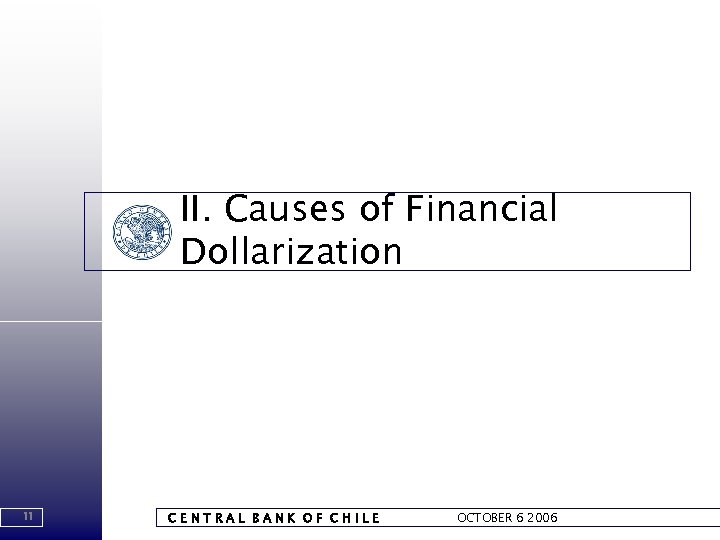 II. Causes of Financial Dollarization 11 CENTRAL BANK OF CHILE OCTOBER 6 2006 