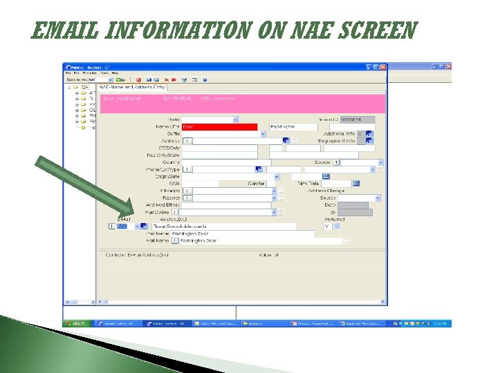 EMAIL INFORMATION ON NAE SCREEN 