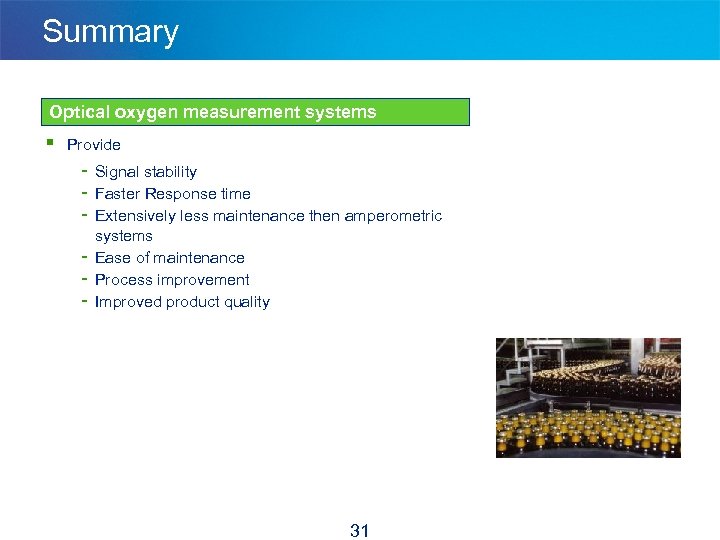 Summary Optical oxygen measurement systems § Provide - Signal stability Faster Response time Extensively