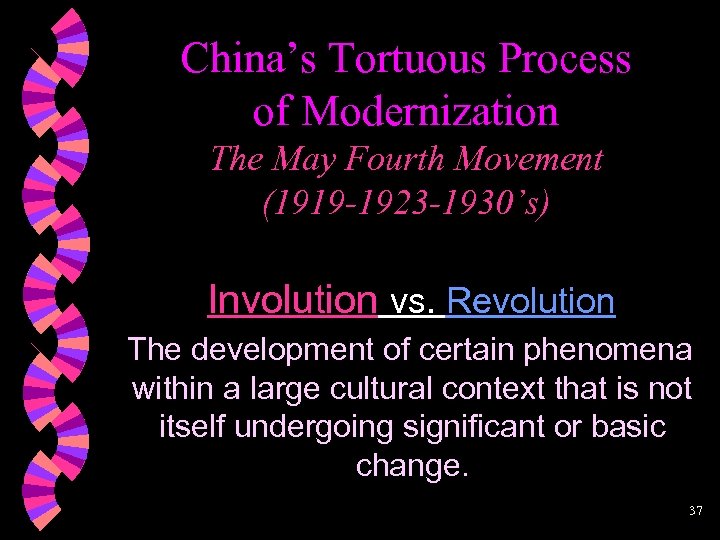 China’s Tortuous Process of Modernization The May Fourth Movement (1919 -1923 -1930’s) Involution vs.