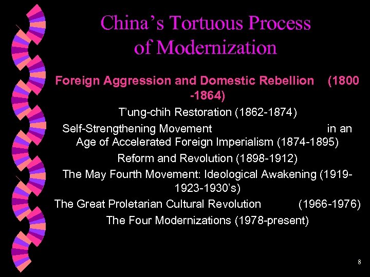 China’s Tortuous Process of Modernization Foreign Aggression and Domestic Rebellion -1864) (1800 T’ung-chih Restoration