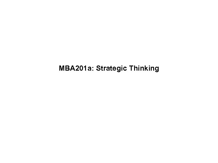 MBA 201 a: Strategic Thinking 