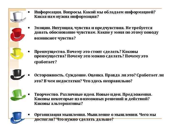  • Информация. Вопросы. Какой мы обладаем информацией? Какая нам нужна информация? • Эмоции.