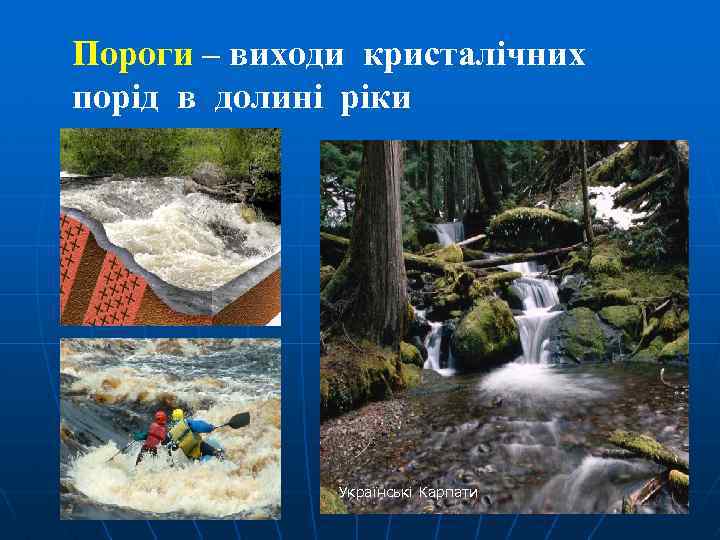 Пороги – виходи кристалічних порід в долині ріки Українські Карпати 