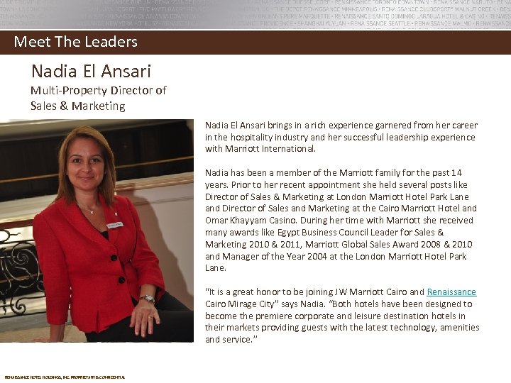 Meet The Leaders Nadia El Ansari Multi-Property Director of Sales & Marketing Nadia El