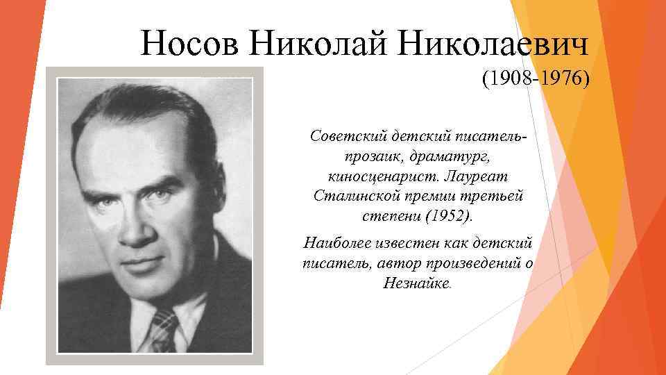 Носов Николай Николаевич (1908 -1976) Советский детский писательпрозаик, драматург, киносценарист. Лауреат Сталинской премии третьей