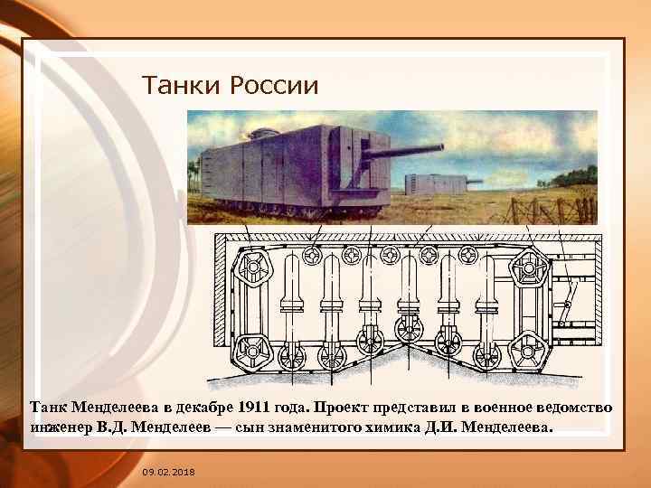 Танки России Танк Менделеева в декабре 1911 года. Проект представил в военное ведомство инженер