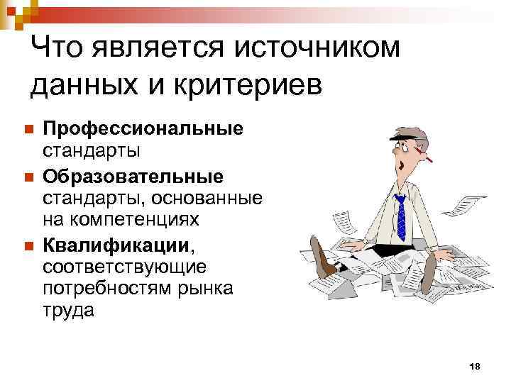 Что является источником данных и критериев n n n Профессиональные стандарты Образовательные стандарты, основанные