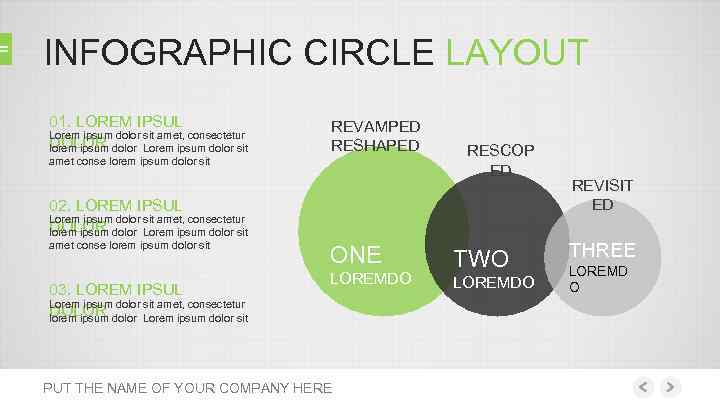 INFOGRAPHIC CIRCLE LAYOUT 01. LOREM IPSUL Lorem ipsum dolor sit amet, consectetur DOLOR lorem