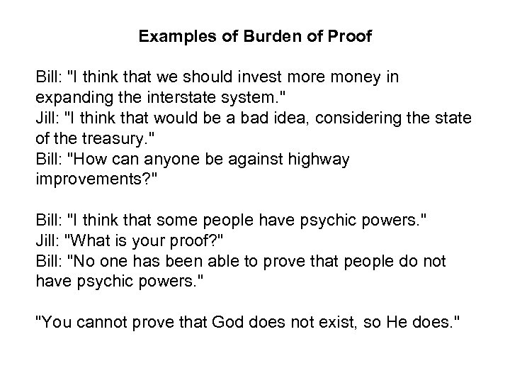 Examples of Burden of Proof Bill: 