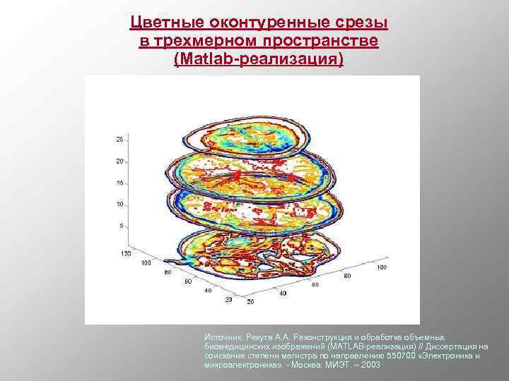 Цветные оконтуренные срезы в трехмерном пространстве (Мatlab-реализация) Источник: Рекута А. А. Реконструкция и обработка