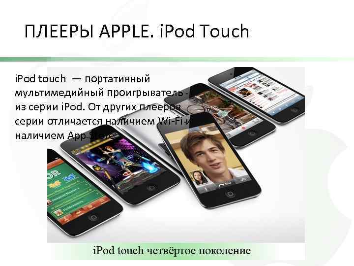 ПЛЕЕРЫ APPLE. i. Pod Touch i. Pod touch — портативный мультимедийный проигрыватель из серии