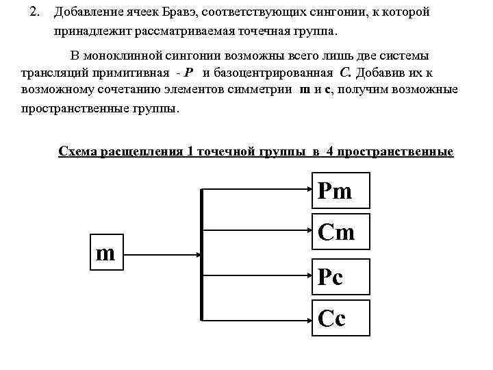 2. Добавление ячеек Бравэ, соответствующих сингонии, к которой принадлежит рассматриваемая точечная группа. В моноклинной