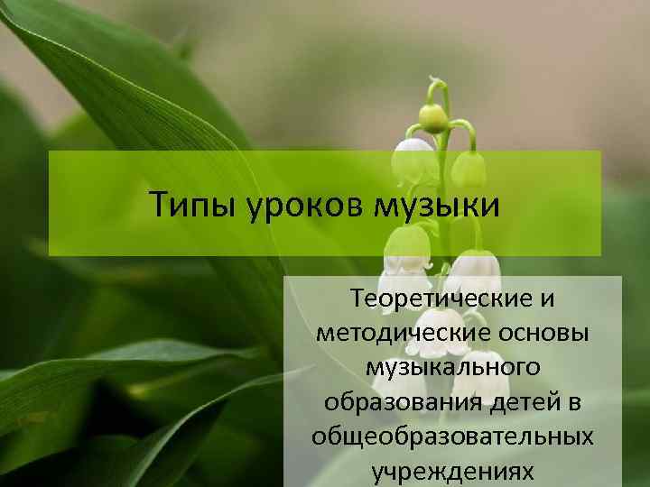 Типы уроков музыки Теоретические и методические основы музыкального образования детей в общеобразовательных учреждениях 