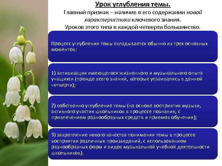 Урок углубления темы. Главный признак – наличие в его содержании новой характеристики ключевого знания.
