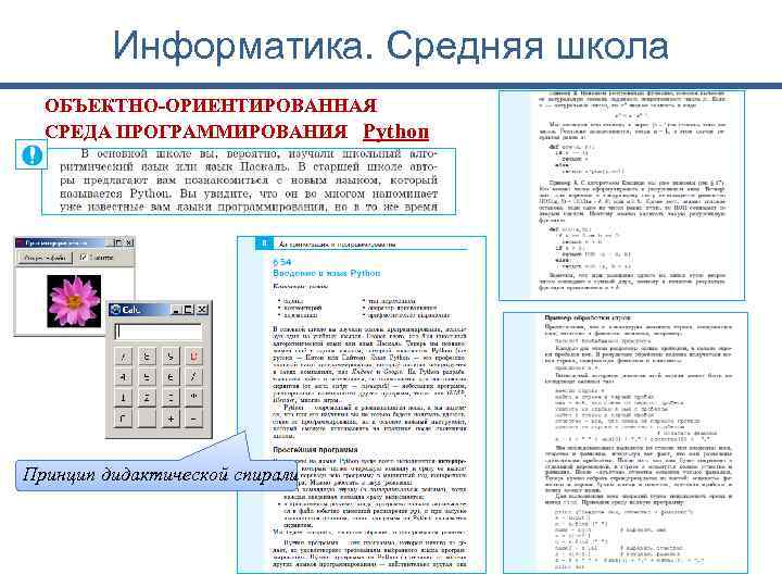 Информатика. Средняя школа ОБЪЕКТНО ОРИЕНТИРОВАННАЯ СРЕДА ПРОГРАММИРОВАНИЯ Python Принцип дидактической спирали 