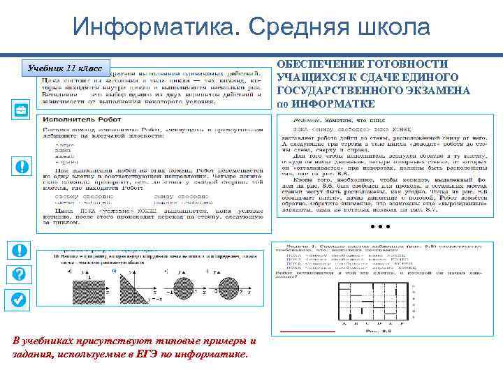 Информатика. Средняя школа Учебник 11 класс ОБЕСПЕЧЕНИЕ ГОТОВНОСТИ УЧАЩИХСЯ К СДАЧЕ ЕДИНОГО ГОСУДАРСТВЕННОГО ЭКЗАМЕНА