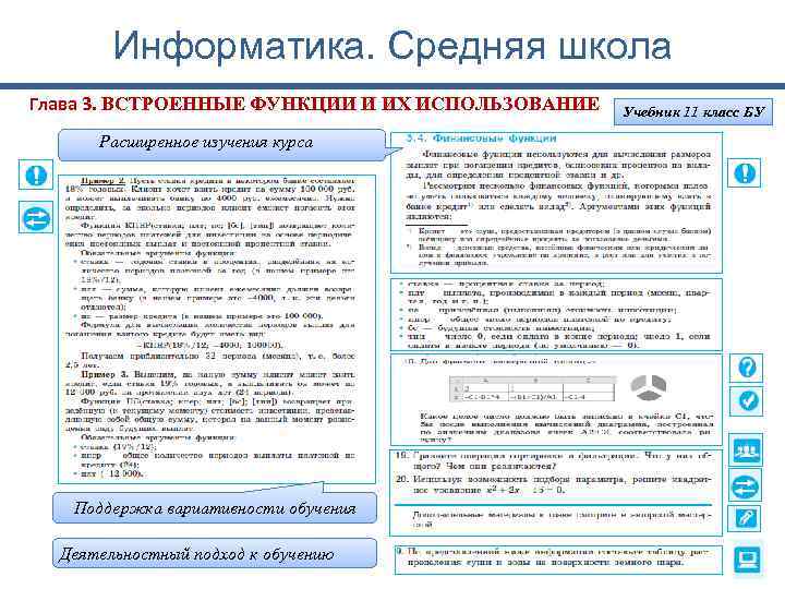 Информатика. Средняя школа Глава 3. ВСТРОЕННЫЕ ФУНКЦИИ И ИХ ИСПОЛЬЗОВАНИЕ Расширенное изучения курса Поддержка