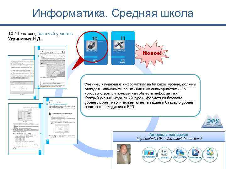 Информатика. Средняя школа 10 -11 классы, базовый уровень Угринович Н. Д. Новое! Ученики, изучающие