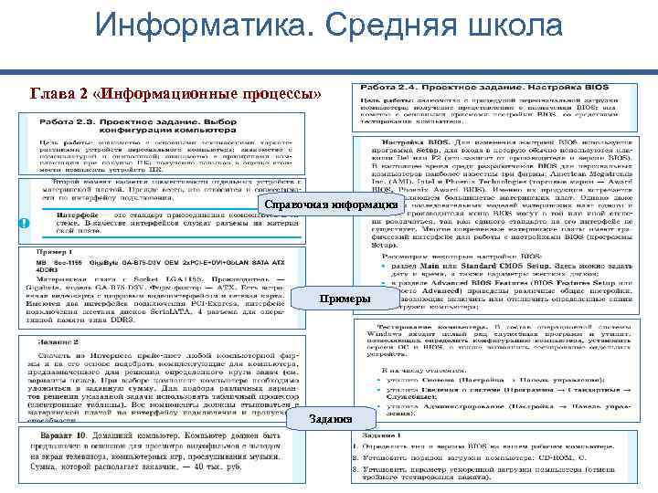 Информатика. Средняя школа Глава 2 «Информационные процессы» Справочная информация Примеры Задания 