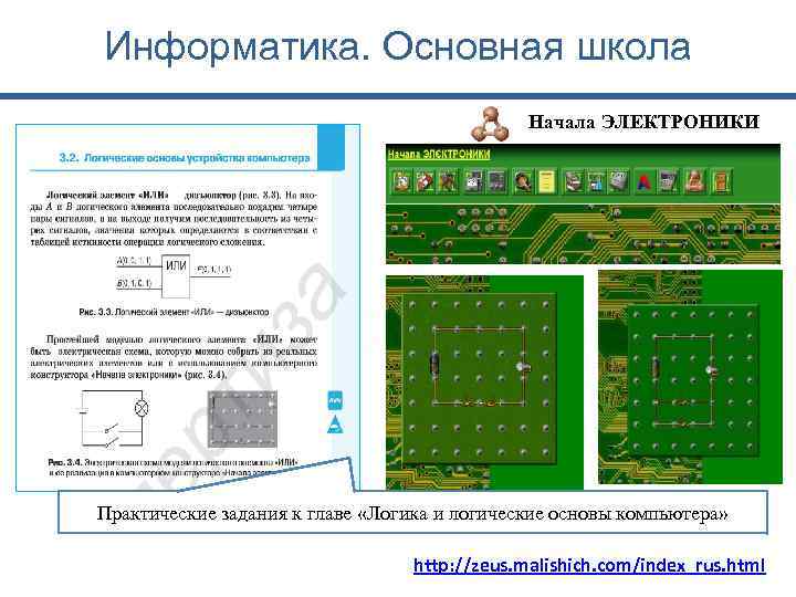 Информатика. Основная школа Начала ЭЛЕКТРОНИКИ Практические задания к главе «Логика и логические основы компьютера»