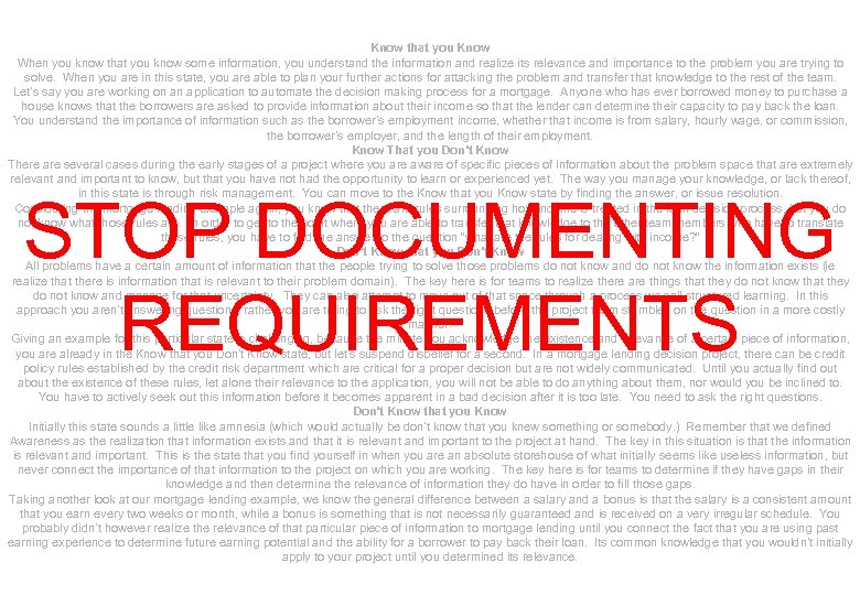 Know that you Know When you know that you know some information, you understand